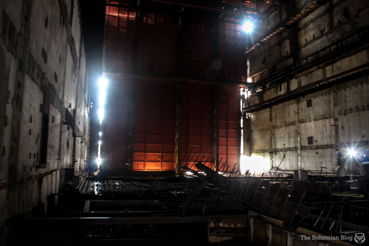 A large, empty chamber on the highest floor of Chernobyl Reactor 5.