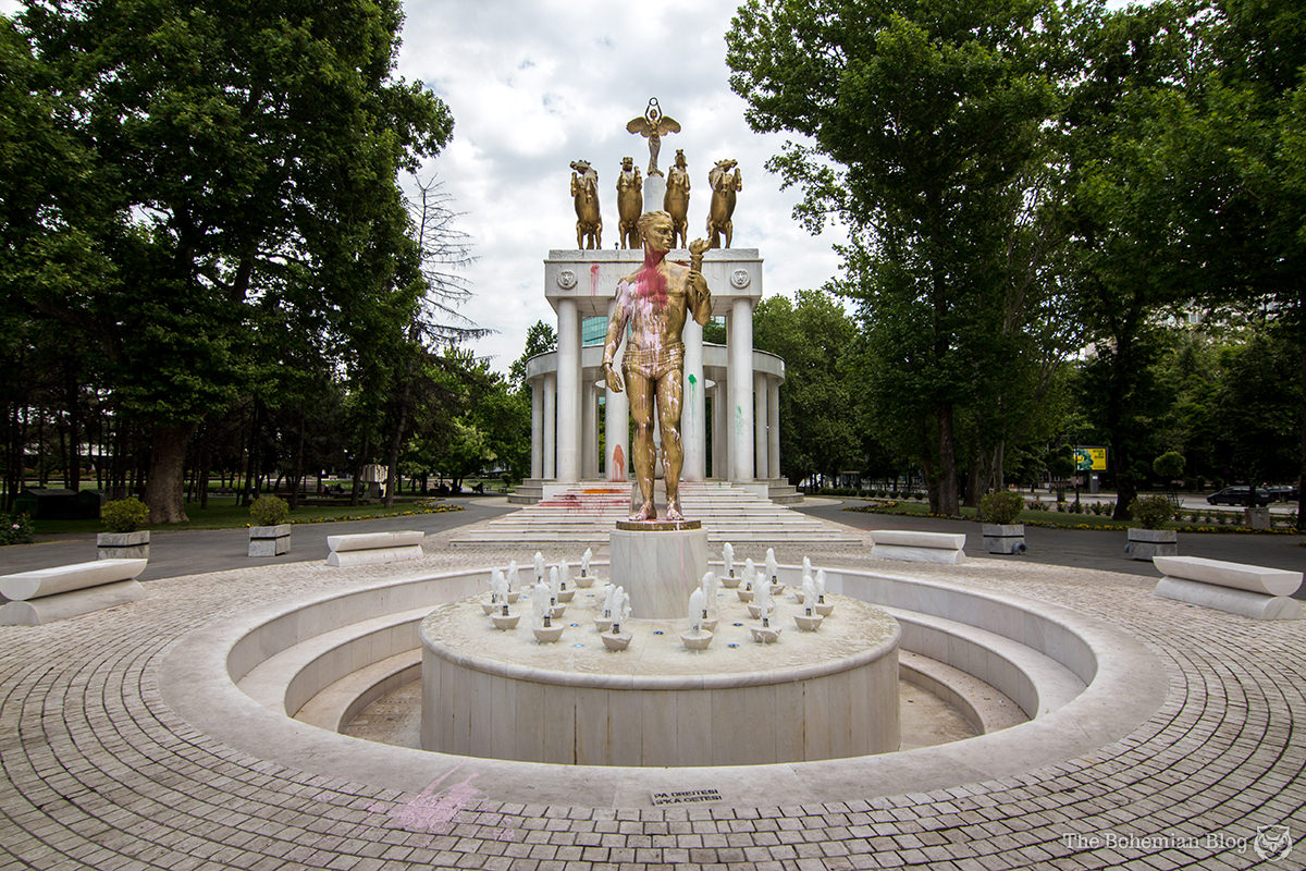 The 'Monument to Fallen Heroes of Macedonia' (€2.3 million), recently visited by the Colourful Revolution.