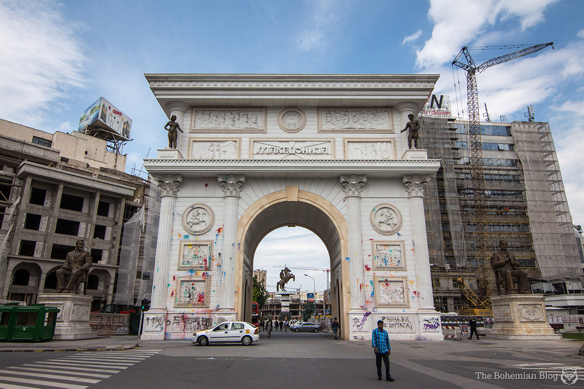 The 'Porta Macedonia,' Skopje's Triumphal Arch, pictured here the morning after the night before (Price: €6.2 million).