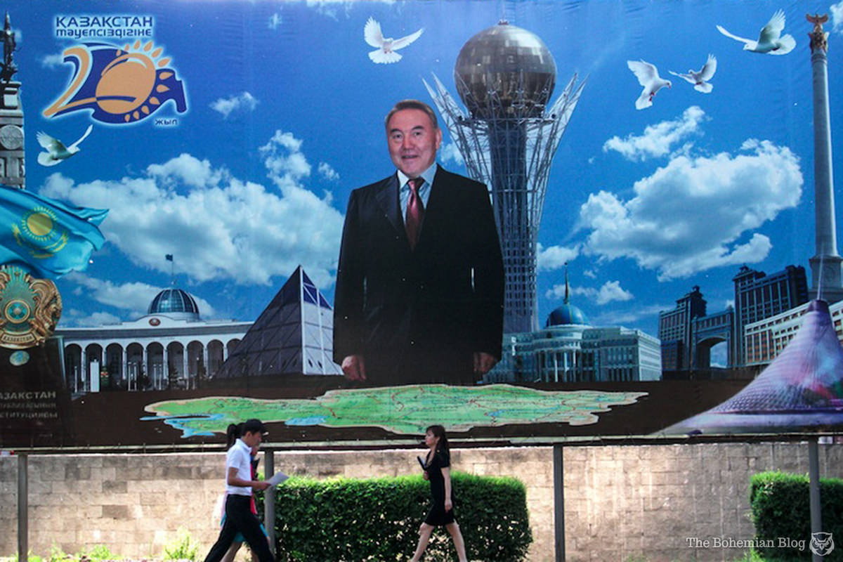 A billboard featuring President Nursultan Nazarbayev – in Almaty, Kazakhstan.