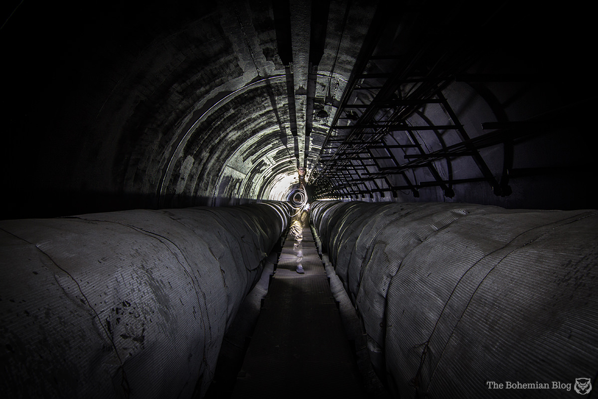 Tricks of the light, in a utility tunnel deep beneath the Dnieper River.