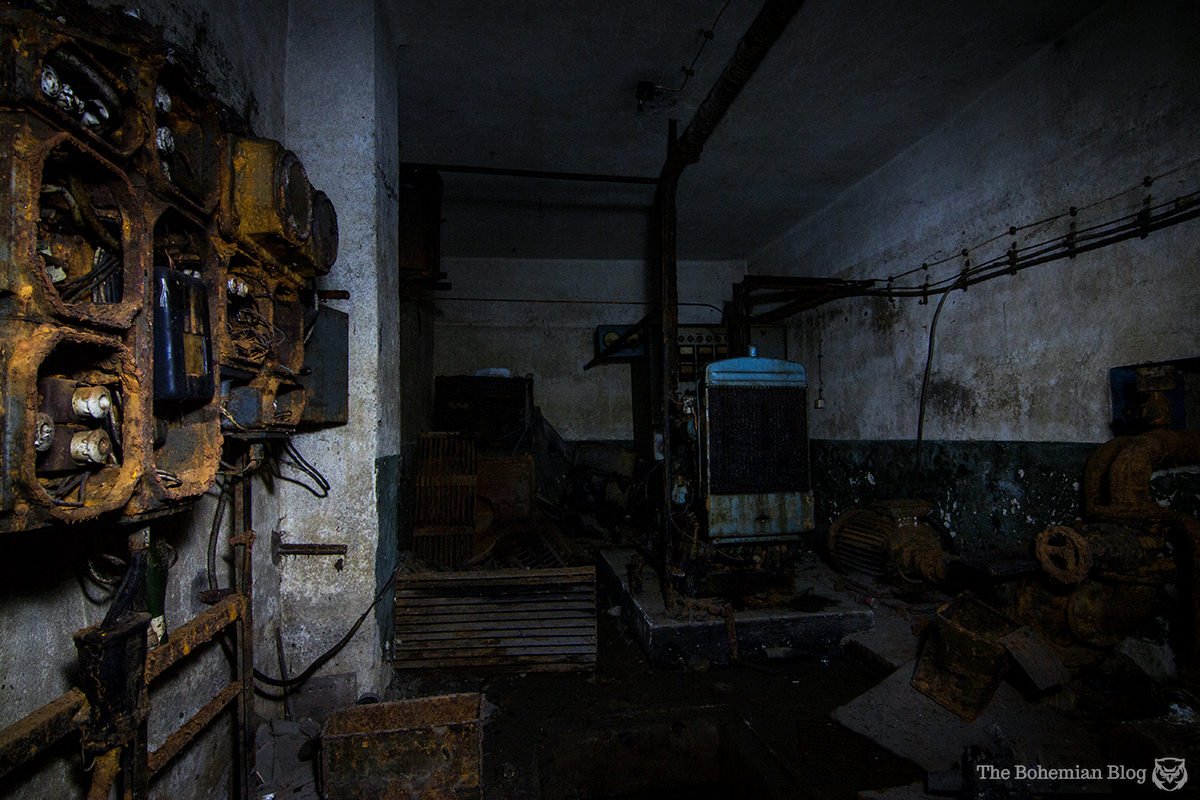 A boiler room inside the abandoned bomb shelter.